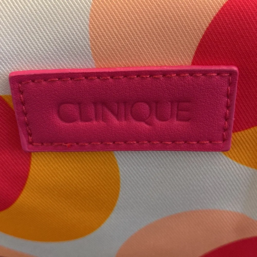 Clinique Pink Orange Cosmetic Travel Toiletry Bag Case Pouch Matching Mirror GWP